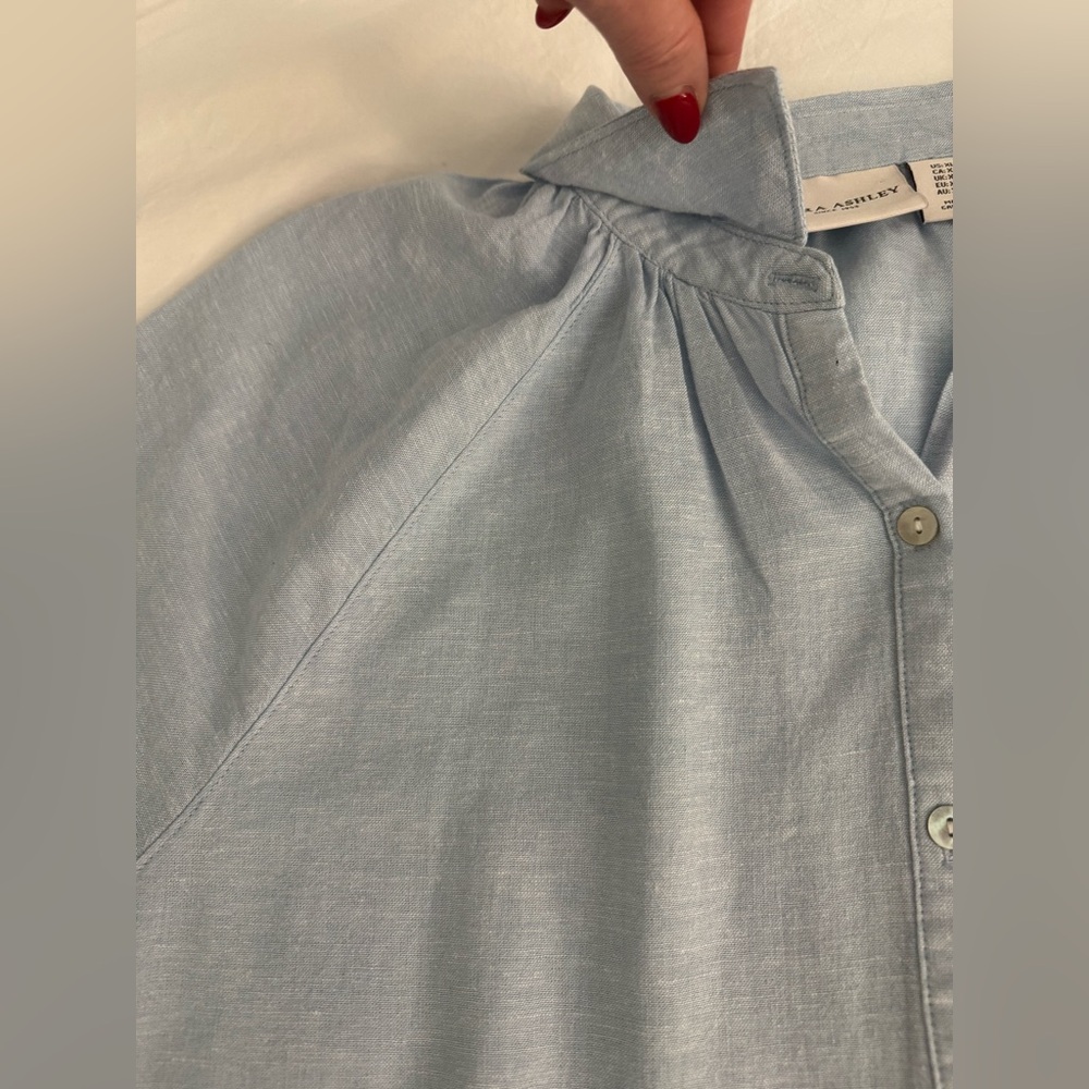 EUC Laura Ashley Button-Up Shirt Womens XL Blue Linen Blend Long Sleeve Casual - Picture 5 of 11